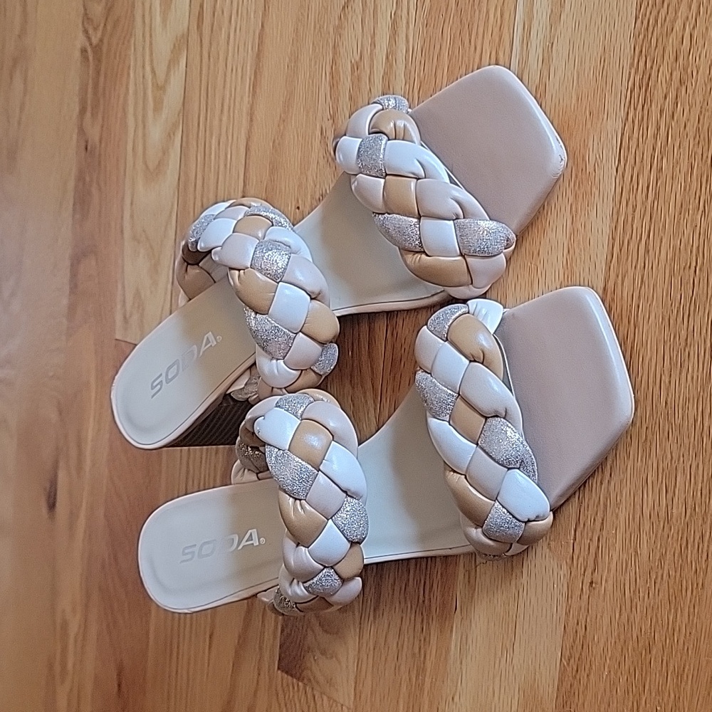 Soda Braided Nude Multicolor Sandals Heels
